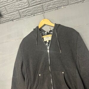 YMI Womens Charcoal Gray Full Zip Hoodie Jacket Leopard Lined Hood 3X